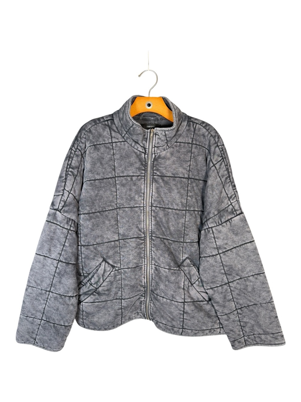 Forever 21 Grey Quilted Jacker Oversized Dolman Boho Cotton Blend L